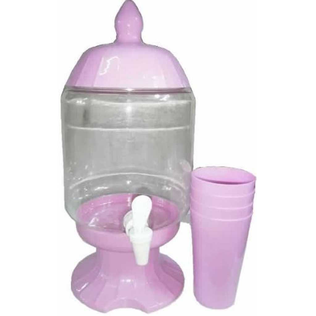 4.5-Litre Plastic Beverage Juice Dispenser Jug Storage With 4 Cups, Pink