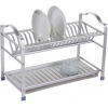 2 Tier Aluminum Plate Dish Drying Draining Rack Storage Organizer, Silver