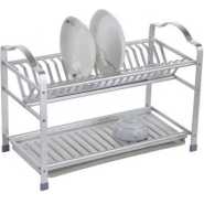 2 Tier Aluminum Plate Dish Drying Draining Rack Storage Organizer, Silver