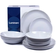 Luminarc 18 Piece Plates, Side Plates And Bowls Dinner Set - Grey