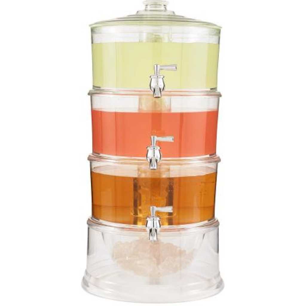 Acrylic 3-Tier Water, Juice Drink Dispenser With Ice Chamber Base-Colorless