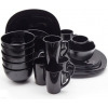 Luminarc 24 Piece Plates, Side Plates, Cups And Bowls Dinner Set – Black Accent Plates TilyExpress