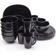 Luminarc 24 Piece Plates, Side Plates, Cups And Bowls Dinner Set - Black