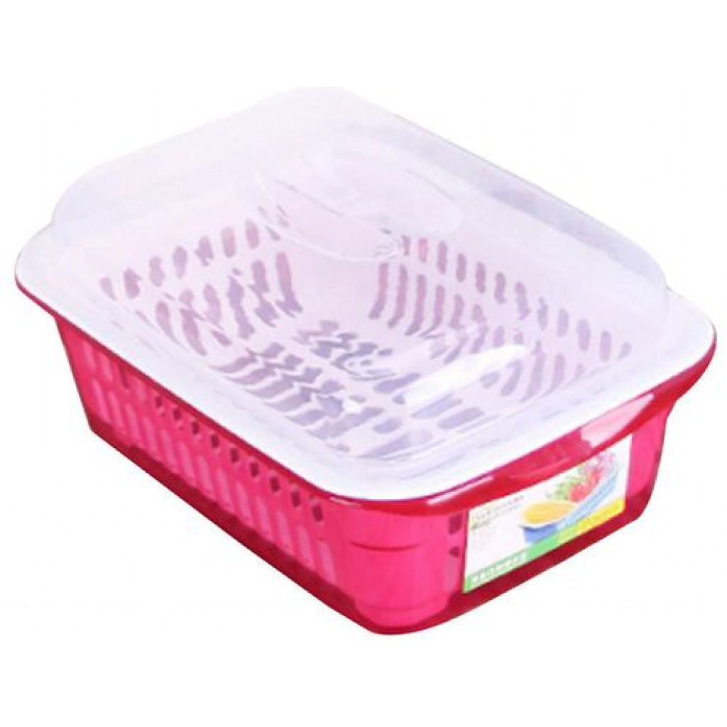 Double Layer Fruit Plate, Vegetable Basket, Kitchen Storage, Drainer-Pink