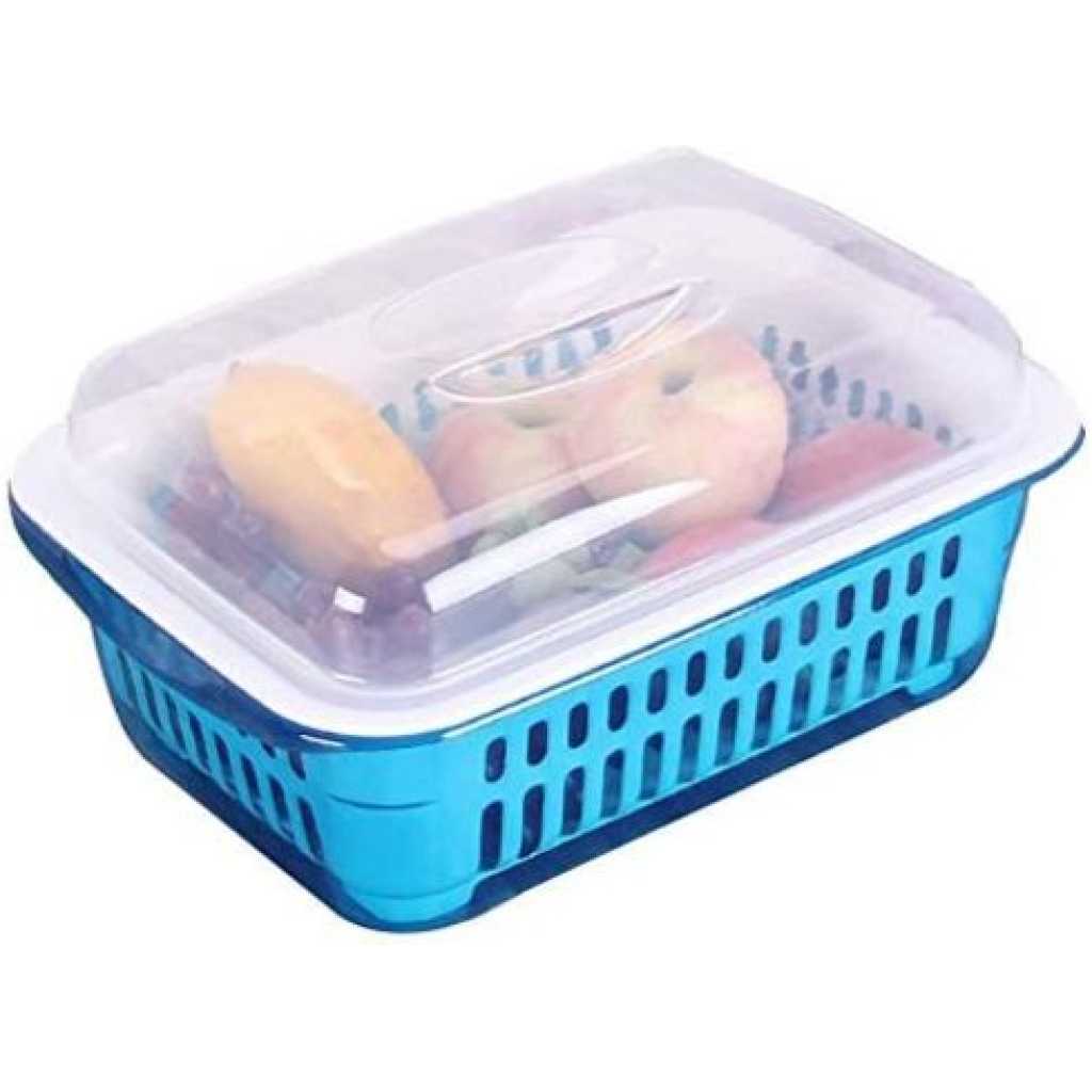 Double Layer Fruit Plate, Vegetable Basket, Kitchen Storage, Drainer-Blue