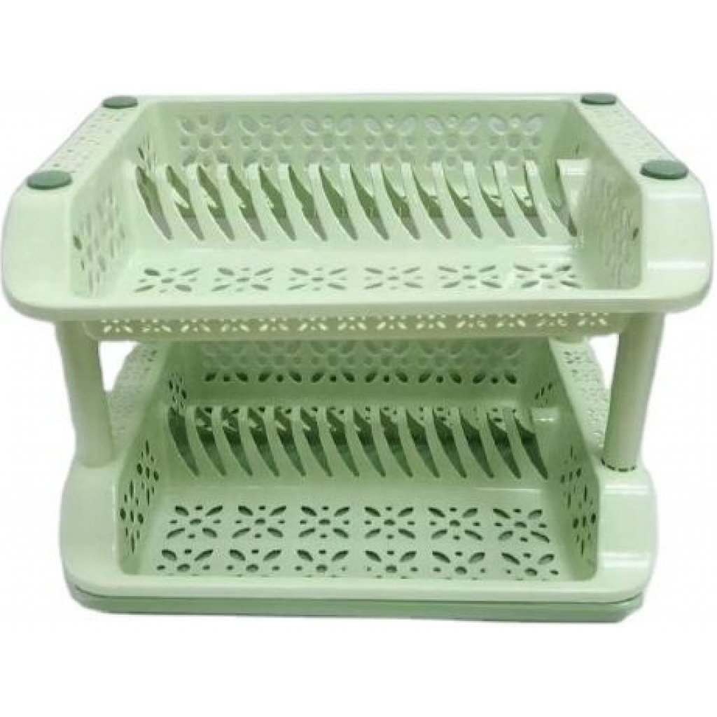 2 Tier kitchen Plastic Dish Draining Drying Storage rack tray, Green