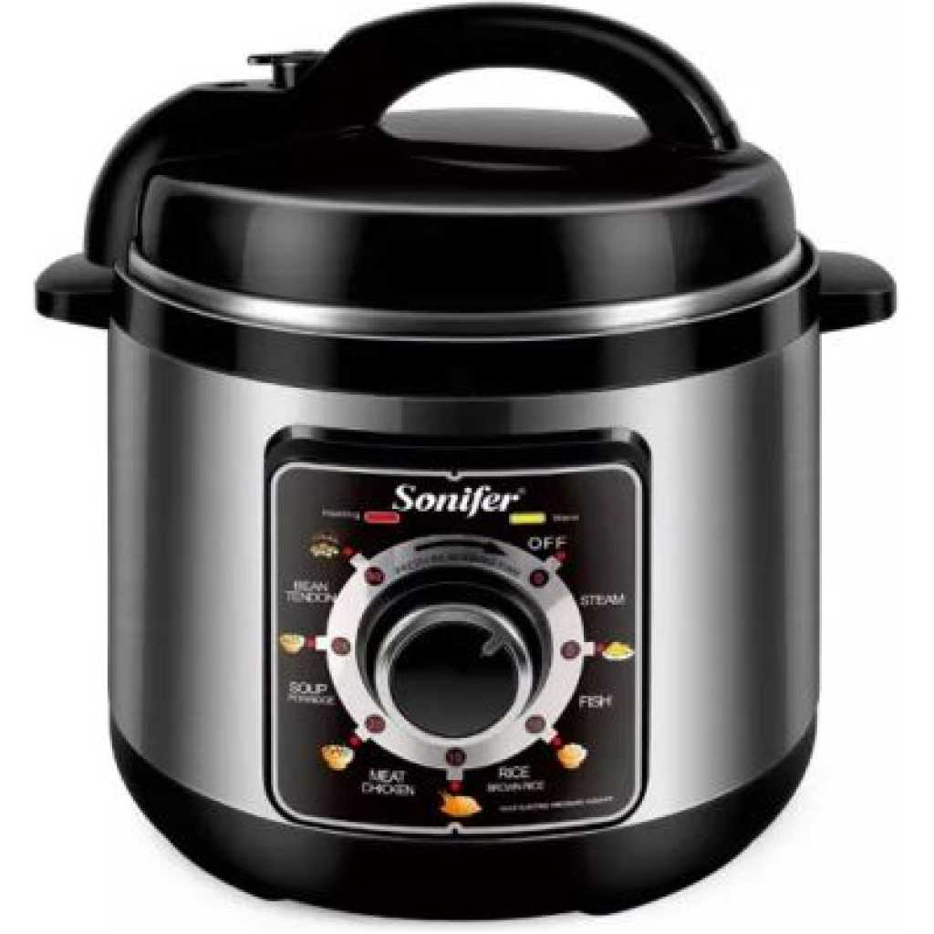 Sonifer 6L Electric Rice/Pressure Cooker, With Heat Preservation Function,Silver