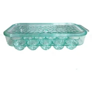 16 Egg Tray Holder For Refrigerator, Stackable Organizer Bin With Lid, Green