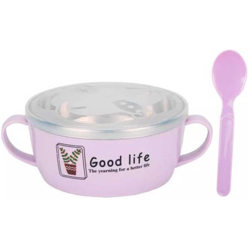 Children's Lunch Box Bowl, Double Insulated With Handles And Lid-Pink