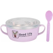 Children's Lunch Box Bowl, Double Insulated With Handles And Lid-Pink