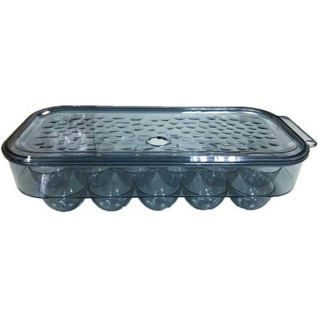 16 Egg Tray Holder For Refrigerator, Stackable Organizer Bin With Lid, Grey