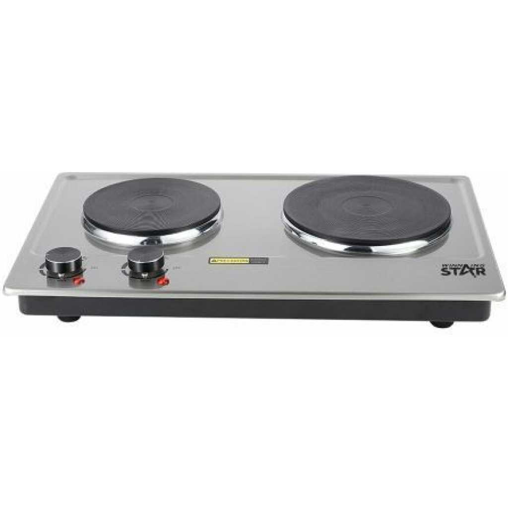 Winningstar Double Burner Heater Hot Plate Electric Stove Cooker, 1500W Silver