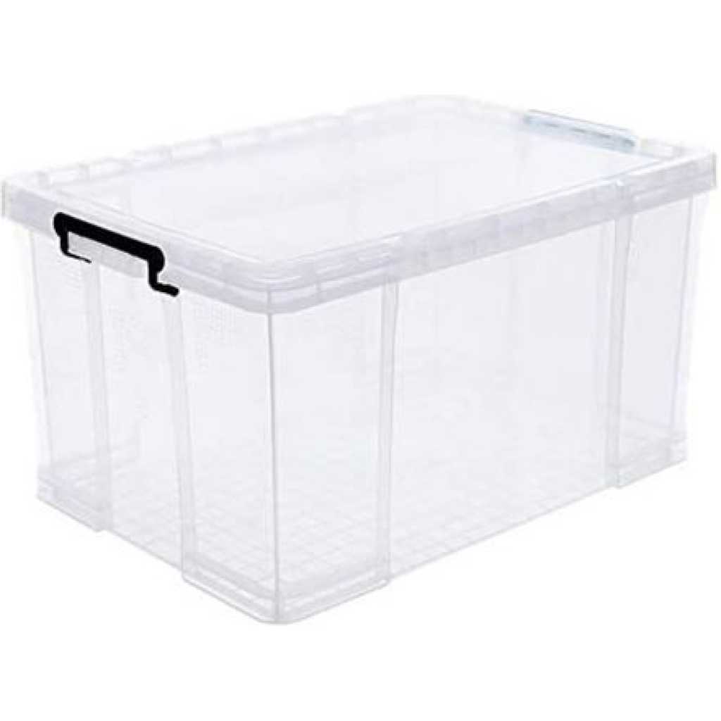 Plastic Stackable Organizer Storage Box, 26-Liters Transparent, with Lid, White