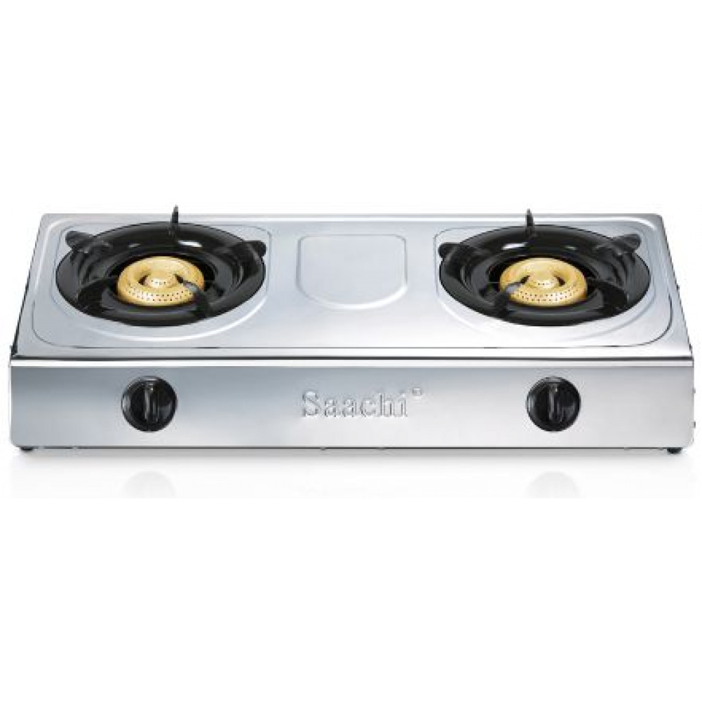 Saachi Double Burner Gas Stove Cooker With Automatic Ignition, Silver