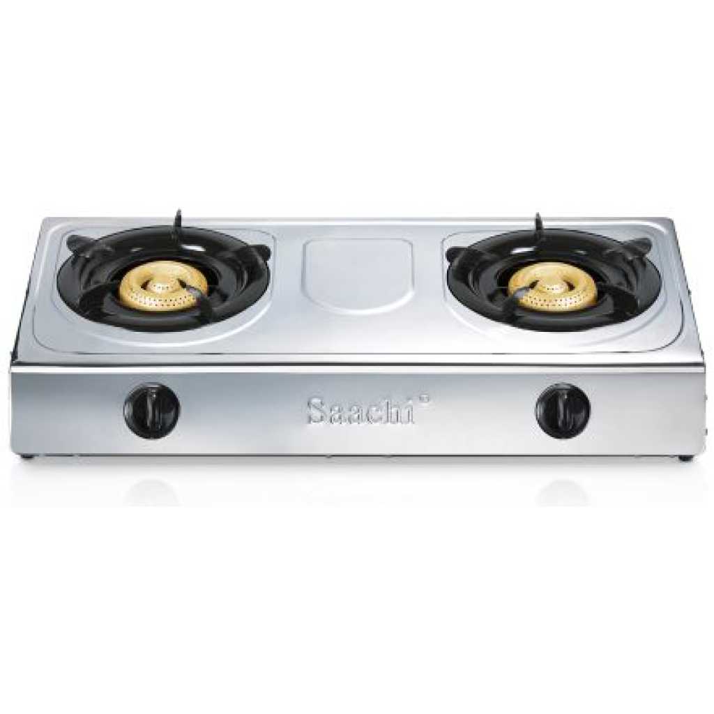 Saachi Double Burner Gas Stove Cooker With Automatic Ignition, Silver