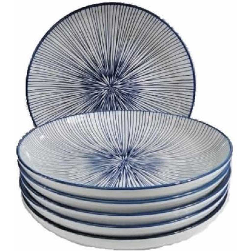 6 Pieces Of Deep Soup, Dinner Plates Bowls -Blue