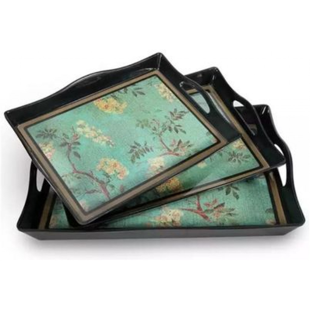 3 Pieces Of Melamine Serving Trays Platters, Green