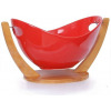 Swinging Fruit/ Salad Bowl Dish On Bambo Stand-Red.