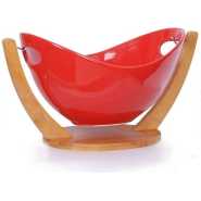 Swinging Fruit/ Salad Bowl Dish On Bambo Stand-Red.