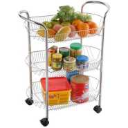 3 Tier Metal Kitchen Organizer Trolley Storage Rack With Wheels, Silver