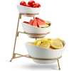 3 Tier Serving Bowls, DishesWith Gold Stand, Appetizers Party Server Set, White