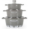 Life Smile 3 Pieces Of Non-stick Serving/Saucepans/Cookware- 16/20/24cm - Grey