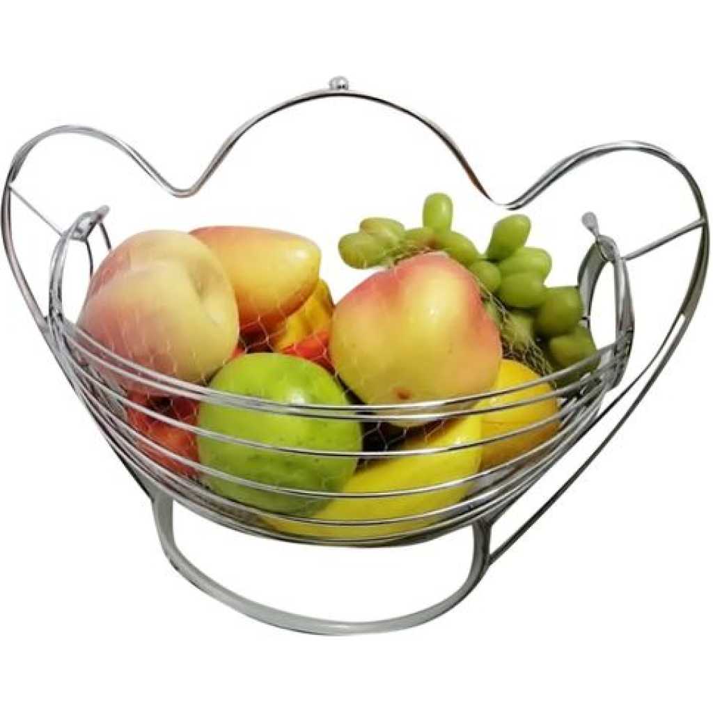 Metallic Fruit Storage Hanging Basket Holder Rack- Silver
