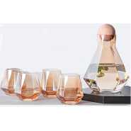 4 Water Glasses,1Jug With Wooden Stopper And A Tray, Brown