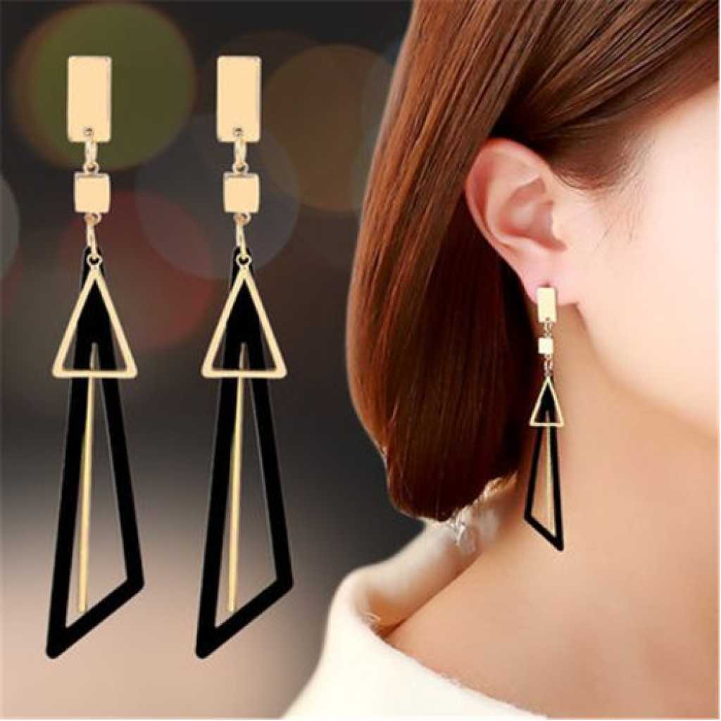 Fashion Jewelry Geometric Long Tassel Drop Earring - Gold/Black