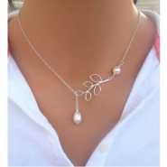 New 925 Sterling Silver Fashion Jewelry Pearl Leaf Short Necklace - Silver