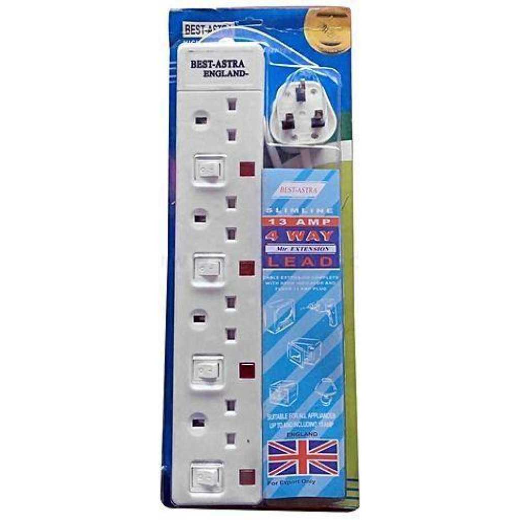 Astra England 4-Way Extension Cable Socket - White