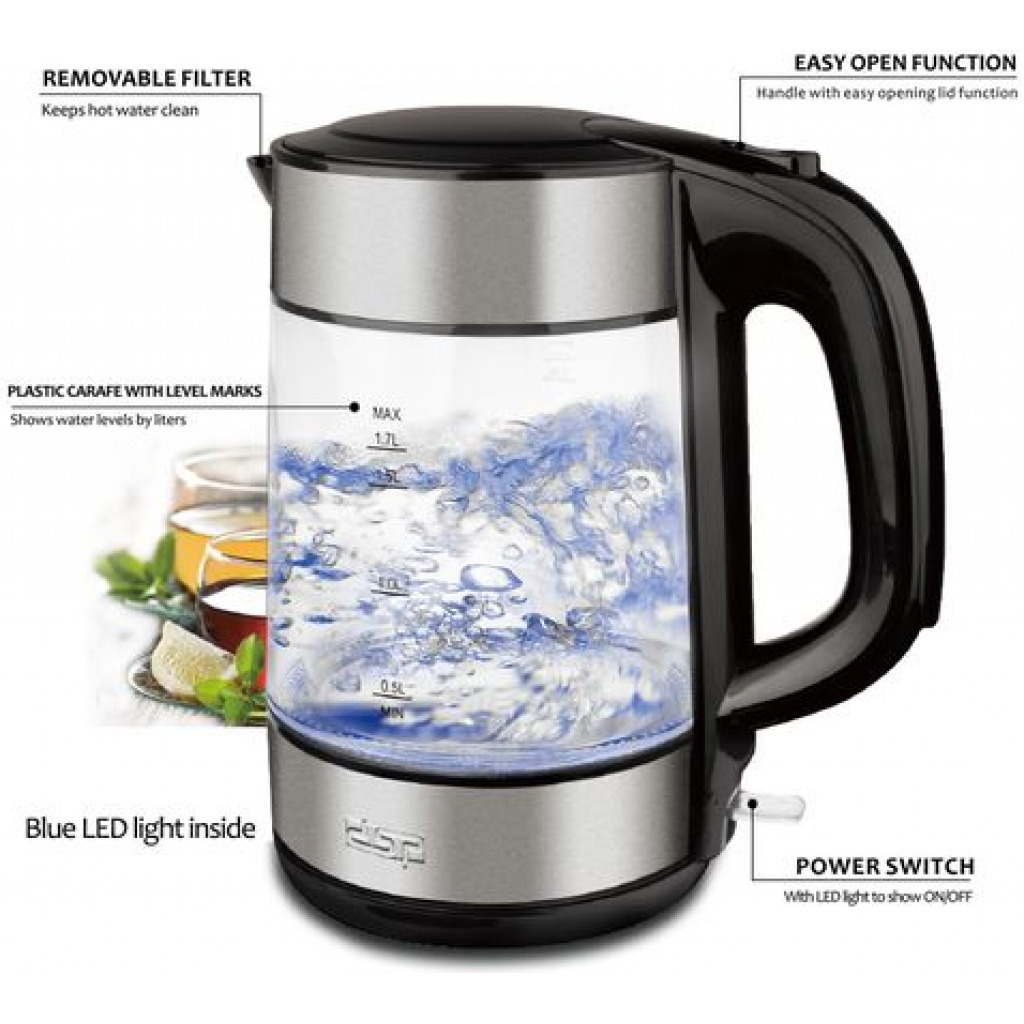 Dsp 1.7 Litre Glass Electric Kettle Kk1119 - Silver