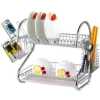 2 Tier Steel Plate Dish Drying Draining Rack Storage Organizer, Silver