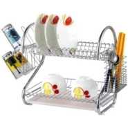 2 Tier Steel Plate Dish Drying Draining Rack Storage Organizer, Silver