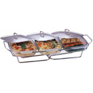 1.5 Litres ,3 Piece Glass Soup Chafing Serving Dishes Warmer - Colorless