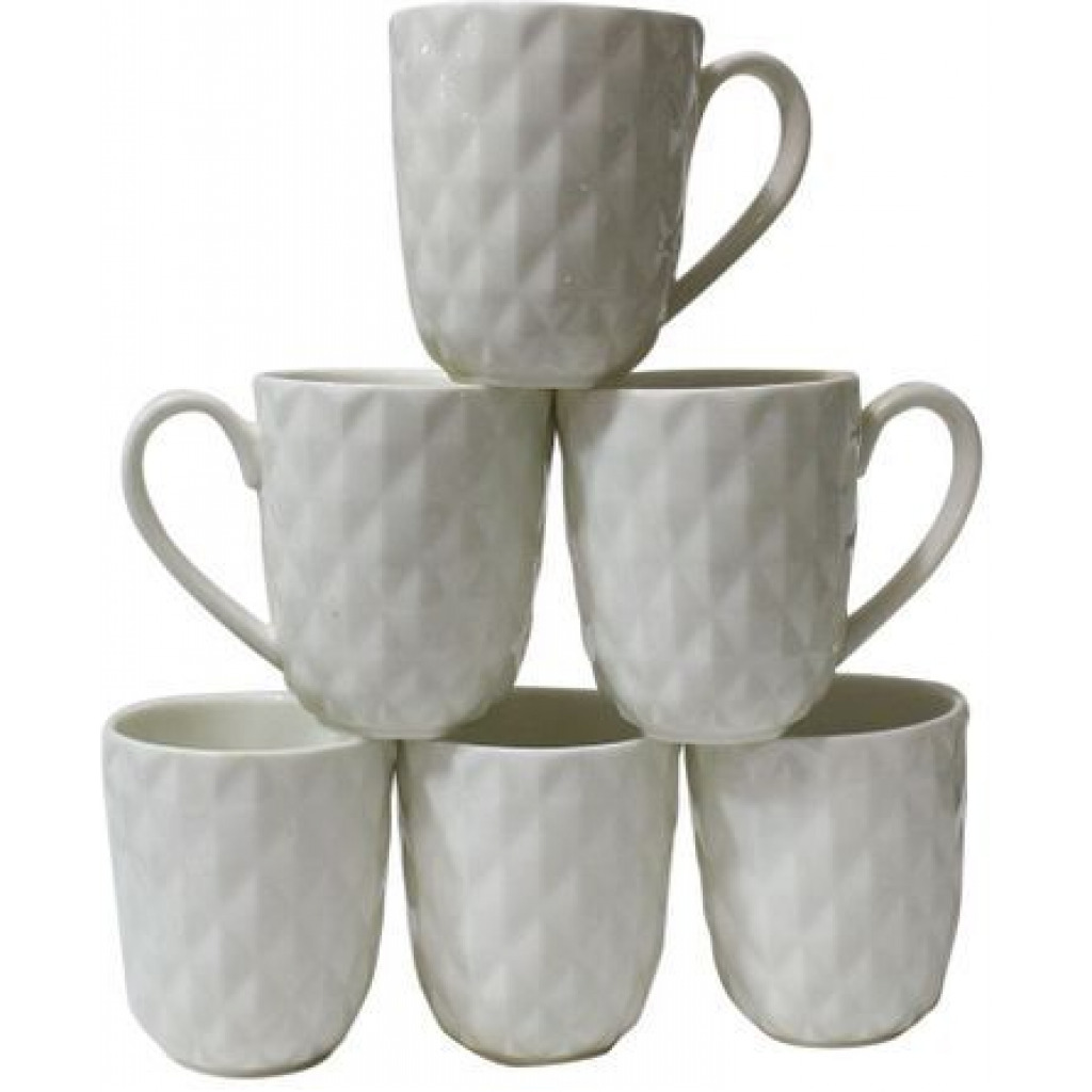6 Pieces Of Tea Coffee Cups Mugs On Wooden Stand - White
