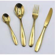 24 pieces Of Plain Cutlery (Forks,Spoons& Knives) with a Stand - Gold