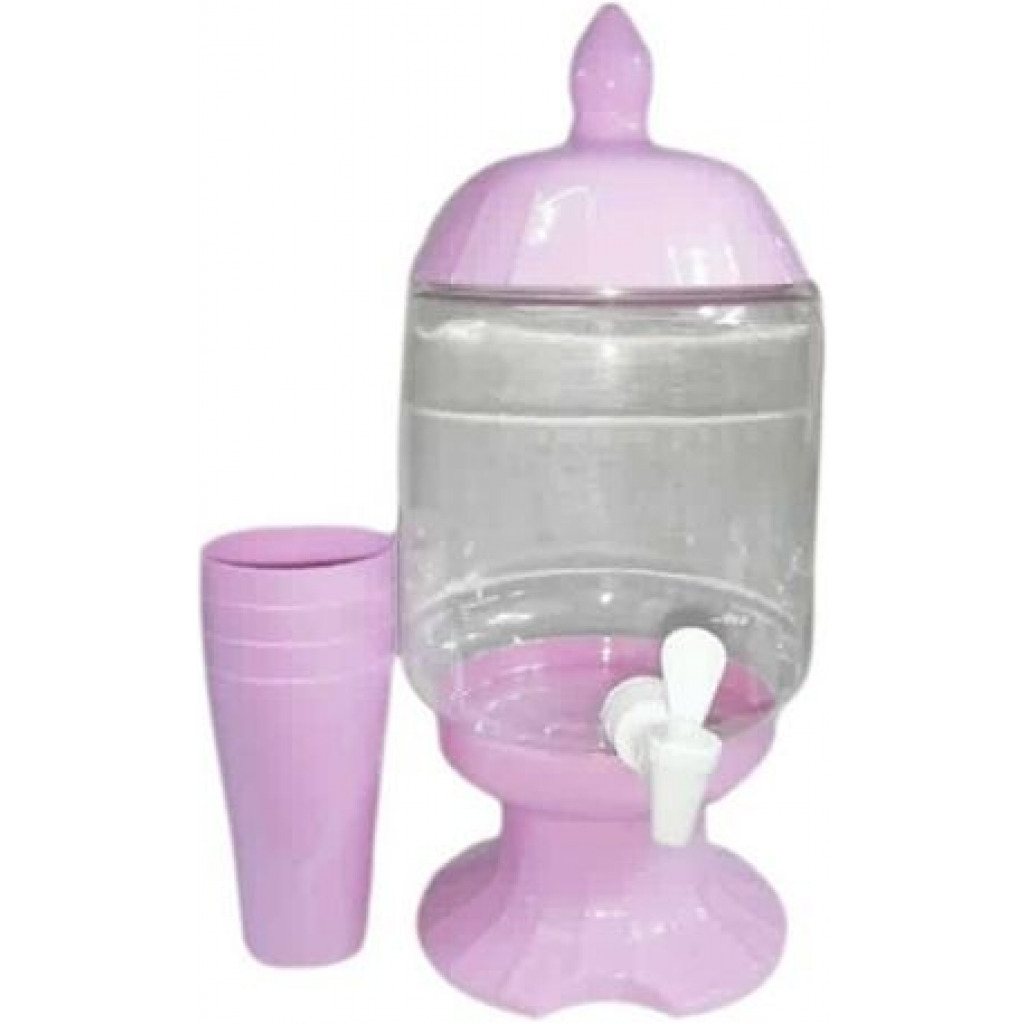 4.5-Litre Plastic Beverage Juice Dispenser Jug Storage With 4 Cups, Pink