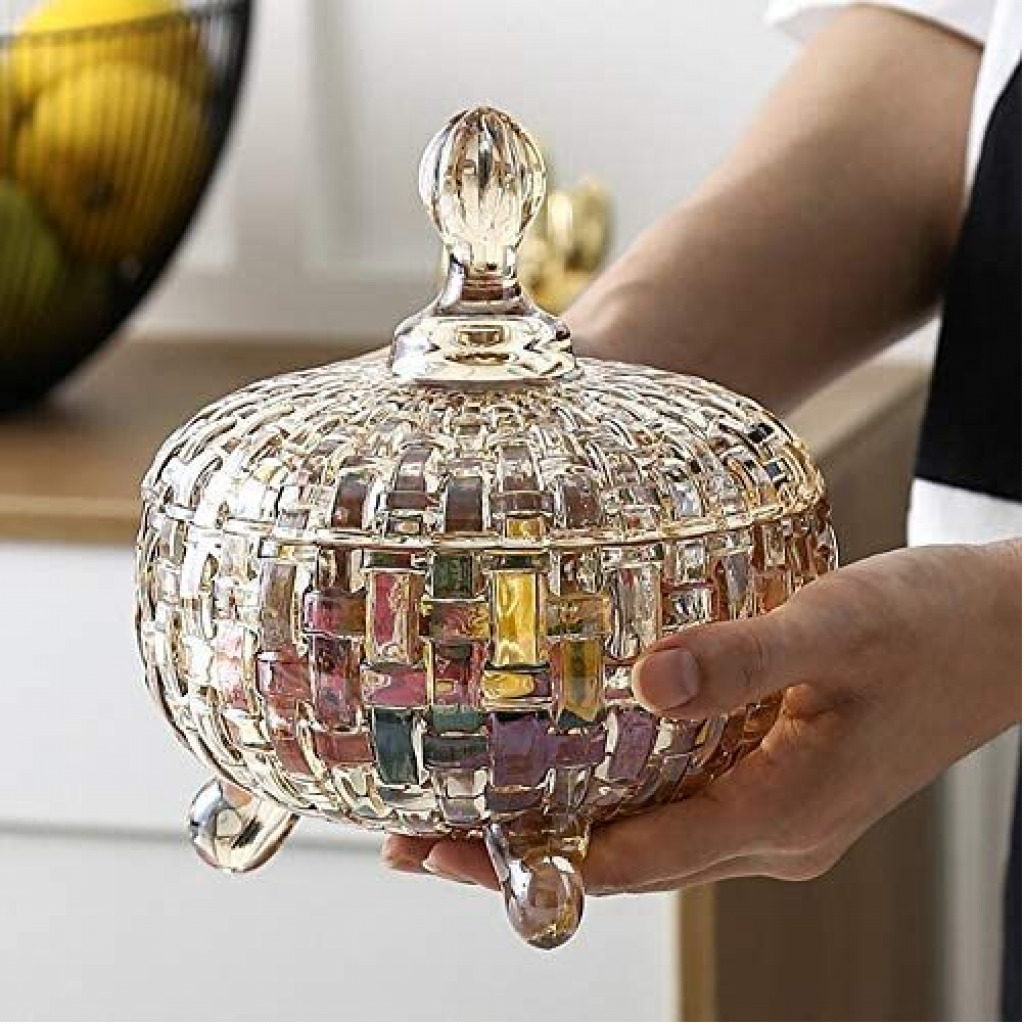 Glass Sugar Bowl/Candy Storage Jar-Brown