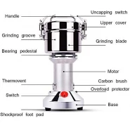 100g Electric Herb Grain Grinder Cereal Milling Flour Powder Machine -Silver