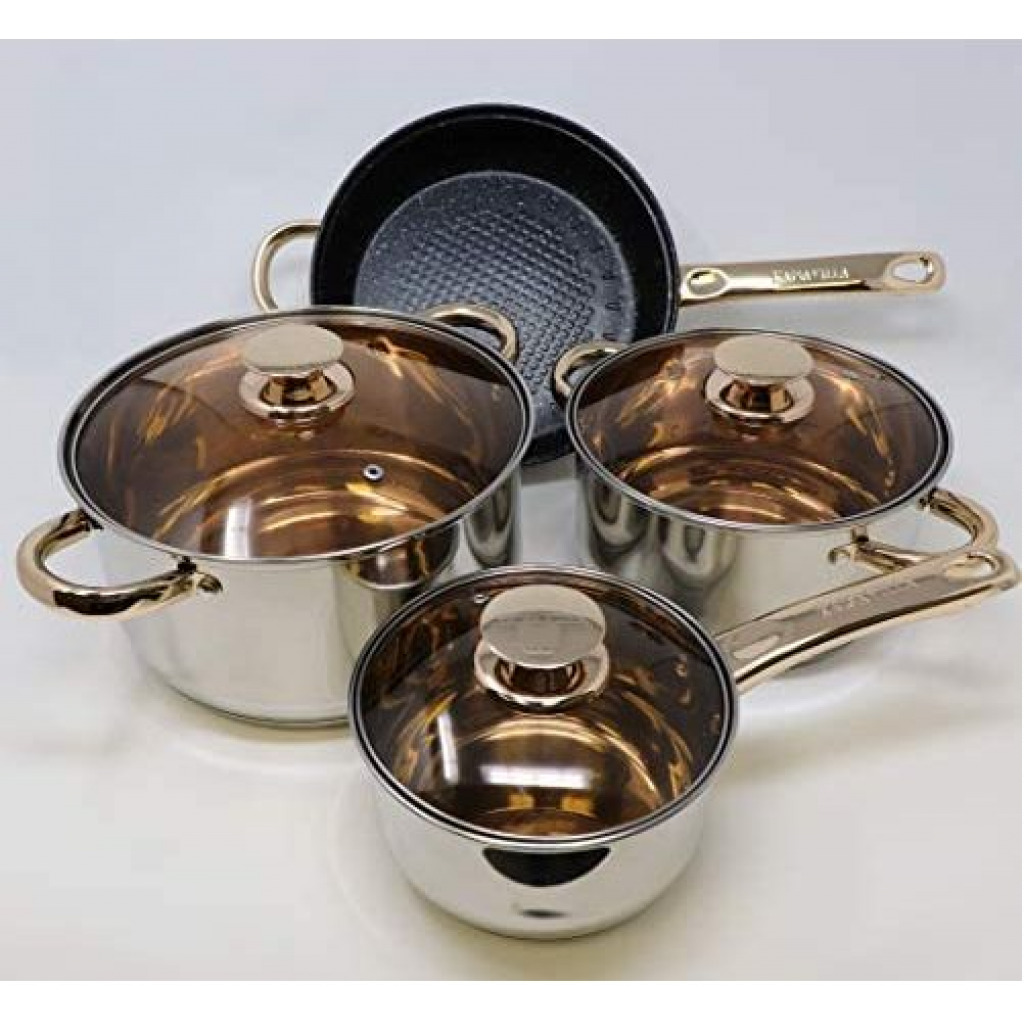 7 Pcs Stainless Steel Induction Casserole Saucepans Pots Cookware Set-Silver