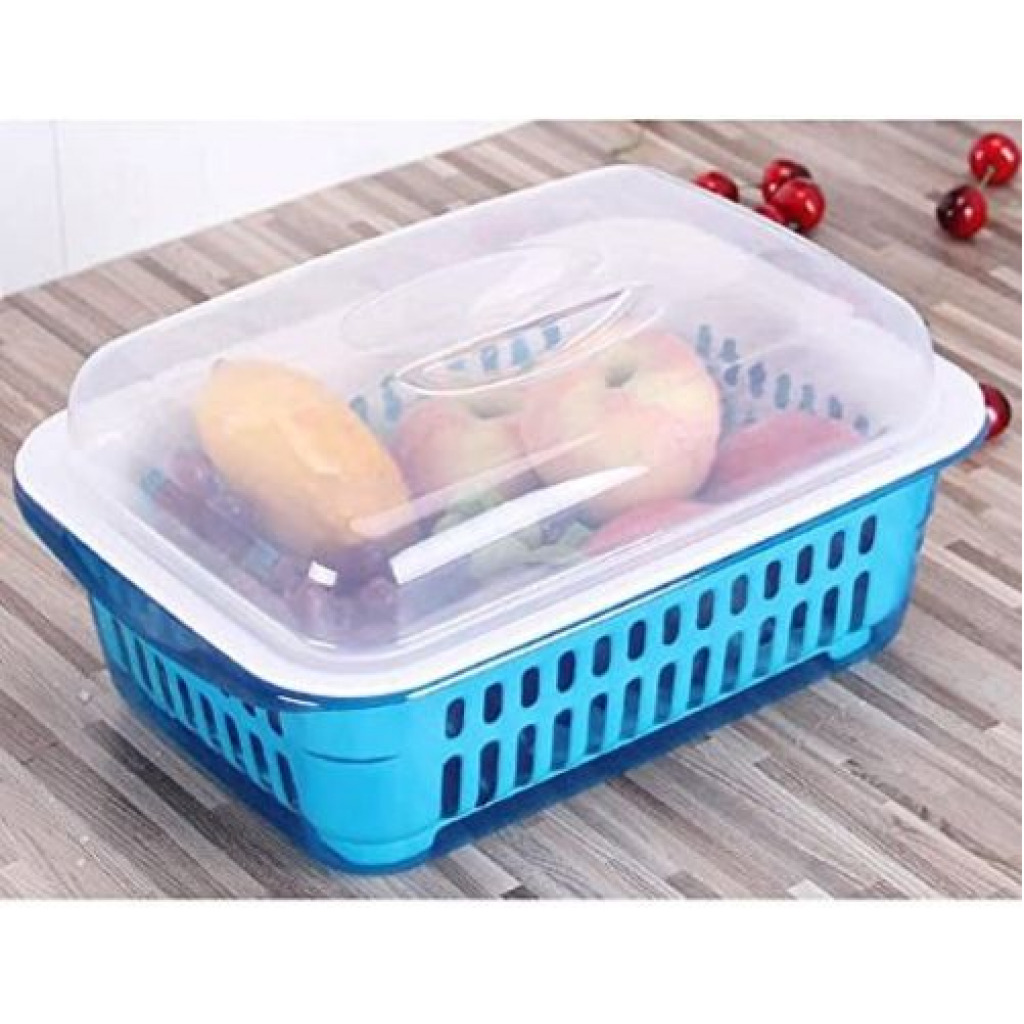 Double Layer Fruit Plate, Vegetable Basket, Kitchen Storage, Drainer-Blue