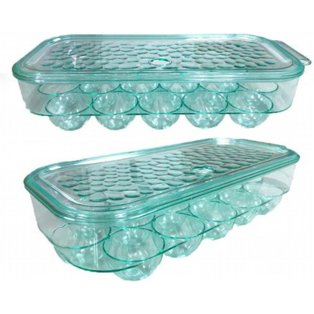 16 Egg Tray Holder For Refrigerator, Stackable Organizer Bin With Lid, Green
