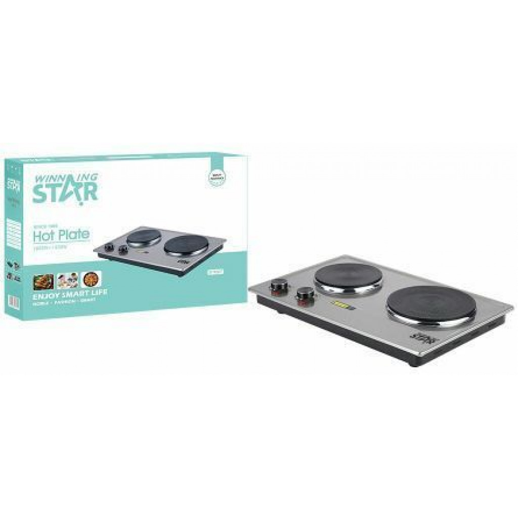 Winningstar Double Burner Heater Hot Plate Electric Stove Cooker, 1500W Silver