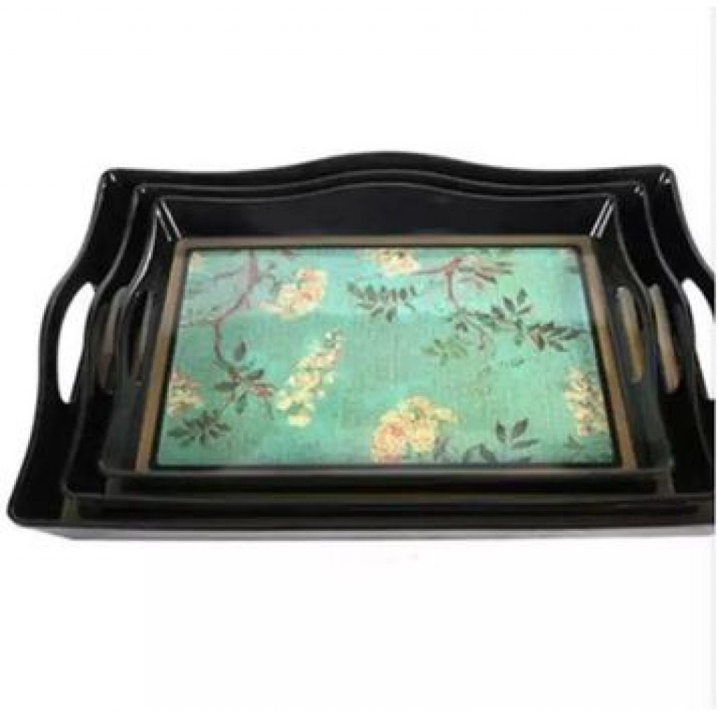 3 Pieces Of Melamine Serving Trays Platters, Green