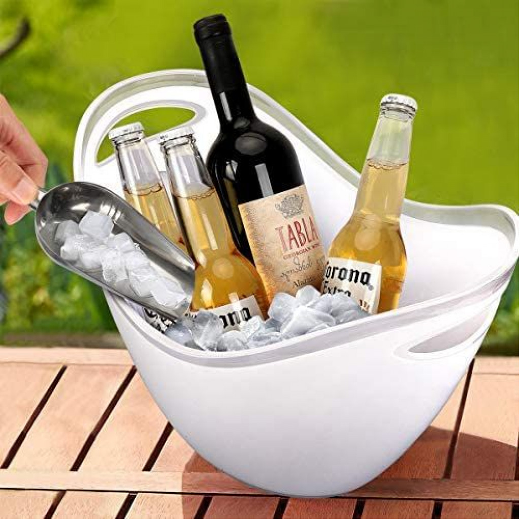 Co-Rect Acrylic 8 Bottle Beer, Champagne, Wine Ice Bucket, 8L - White