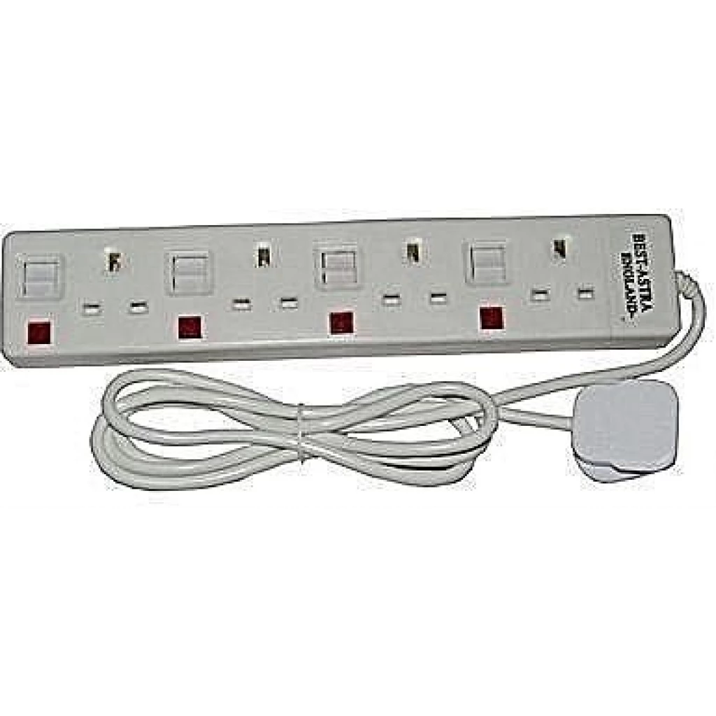 Astra England 4-Way Extension Cable Socket - White