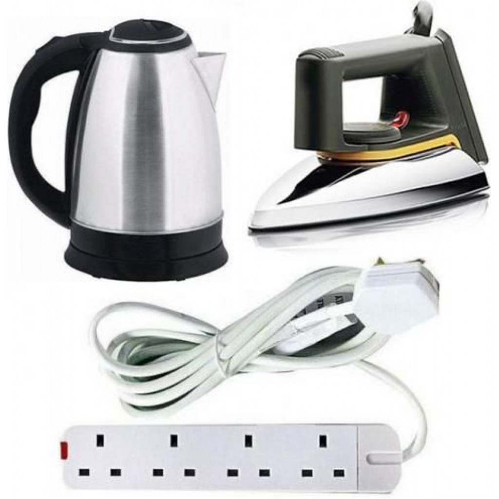 Bundle Of,kettle ,Extension And Flat Iron- Silver