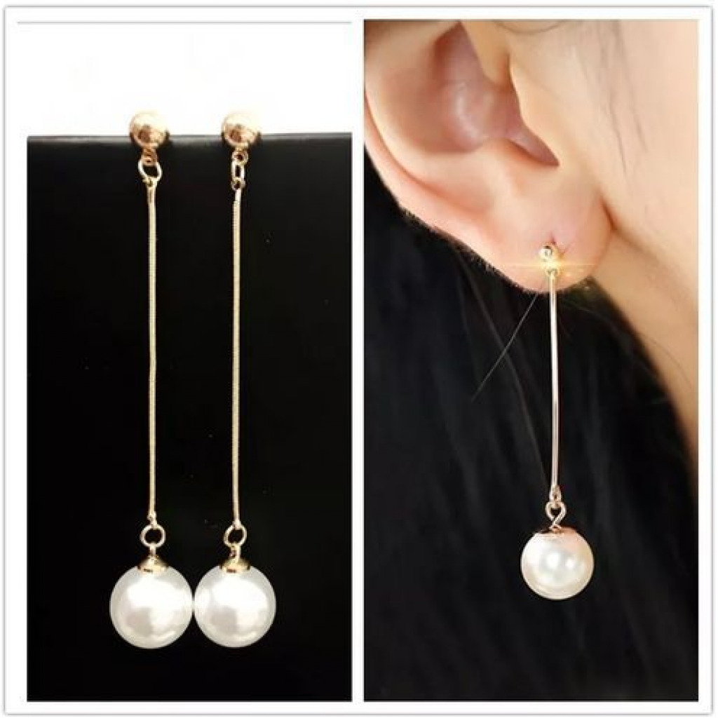 New Long Tassel Simulated Pearl Drop Earrings for Women-Gold