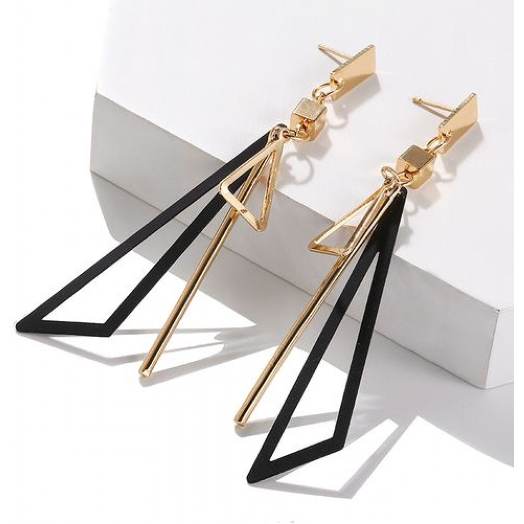 Fashion Jewelry Geometric Long Tassel Drop Earring - Gold/Black